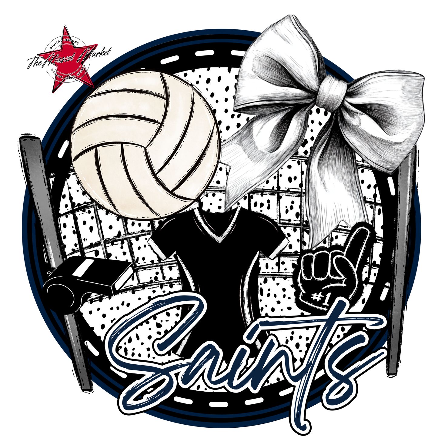 Saints Circle Volleyball Design-Navy