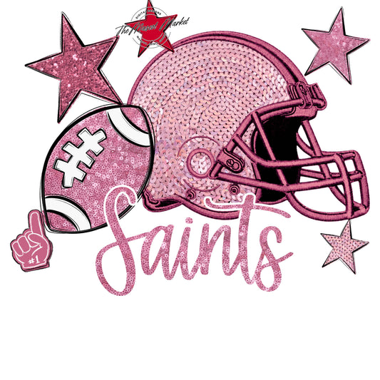 Saints Football Embroidered Sequins Design-Pink Out