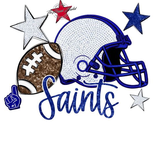 Saints Football Embroidered Sequins Design-Blue