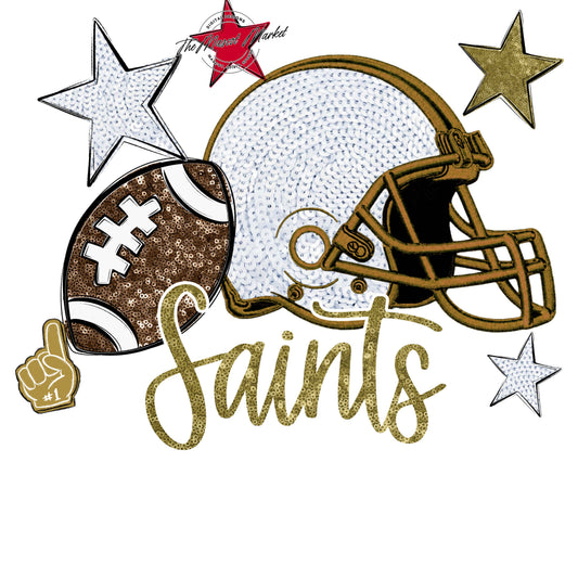 Saints Football Embroidered Sequins Design-Gold
