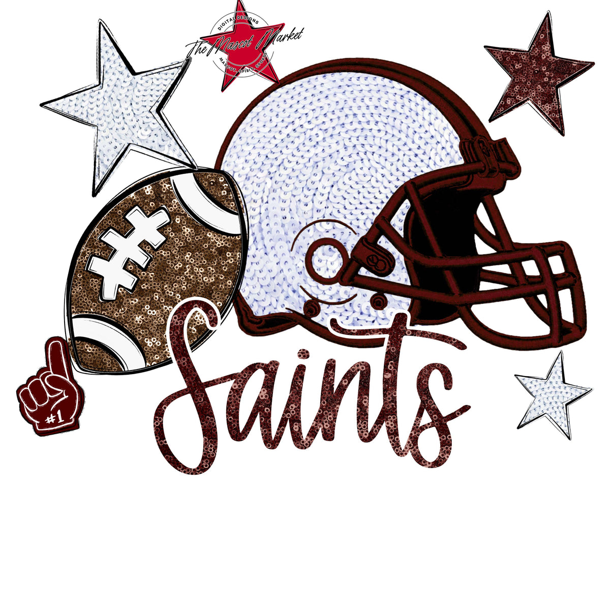 Saints Football Embroidered Sequins Design-Maroon