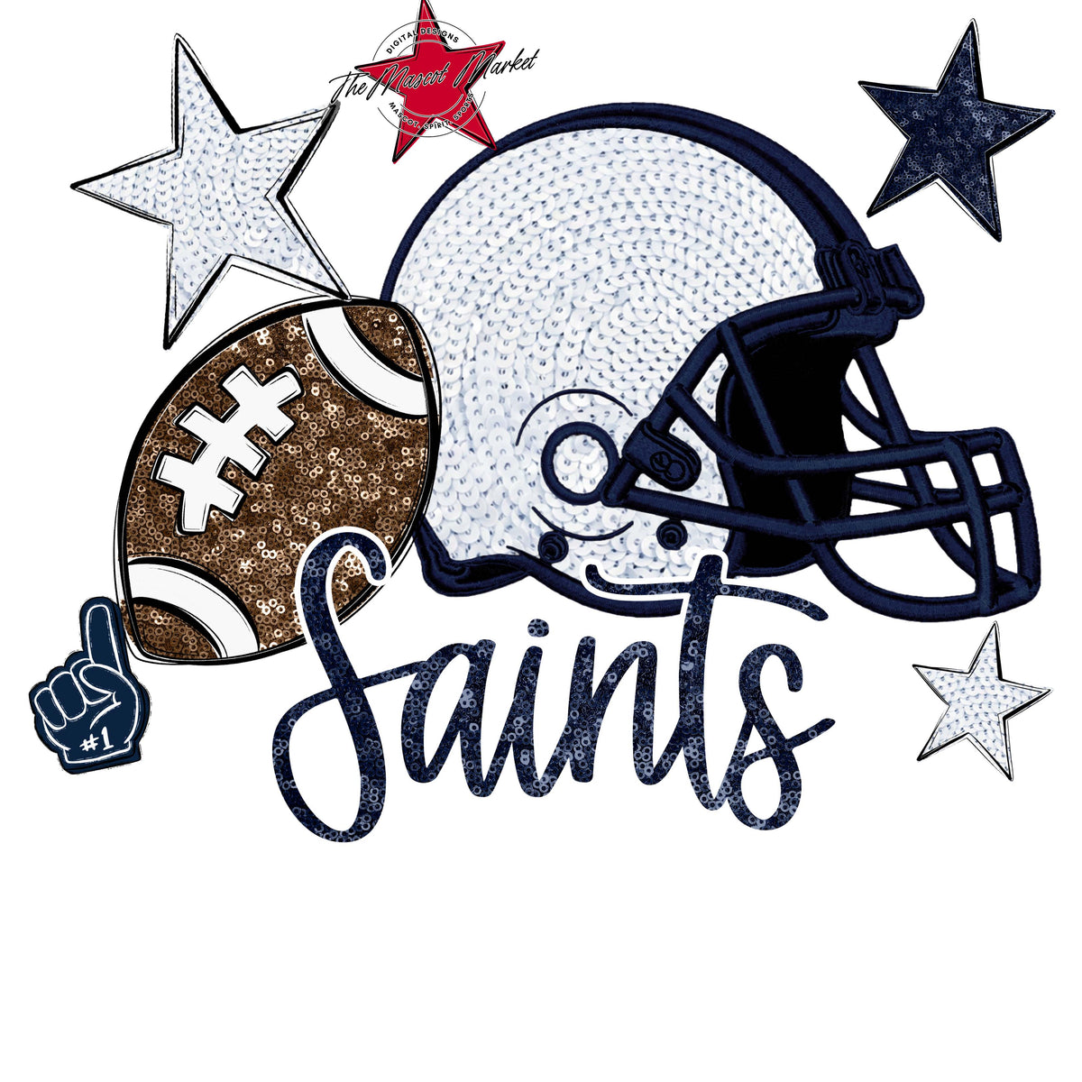 Saints Football Embroidered Sequins Design-Navy