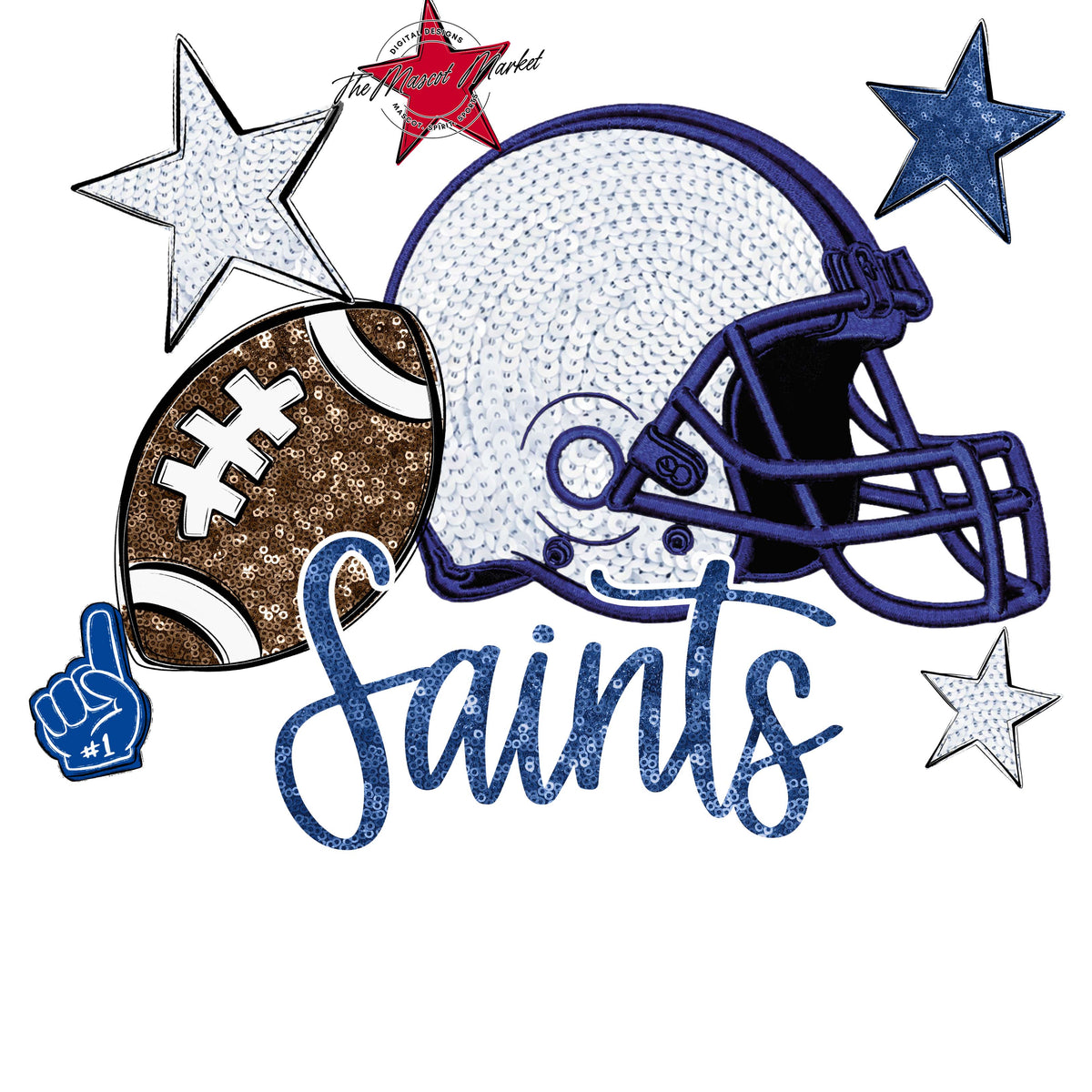 Saints Football Embroidered Sequins Design-Off Blue