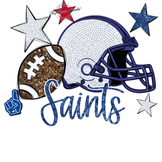 Saints Football Embroidered Sequins Design-Off Blue