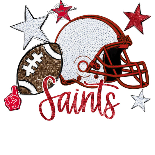 Saints Football Embroidered Sequins Design-Red