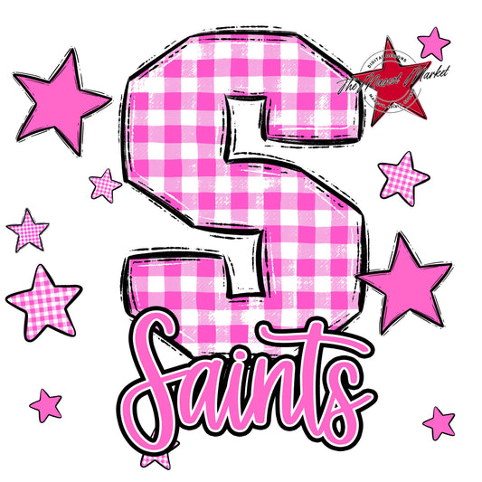Saints Plaid Star Design-Baby Pink