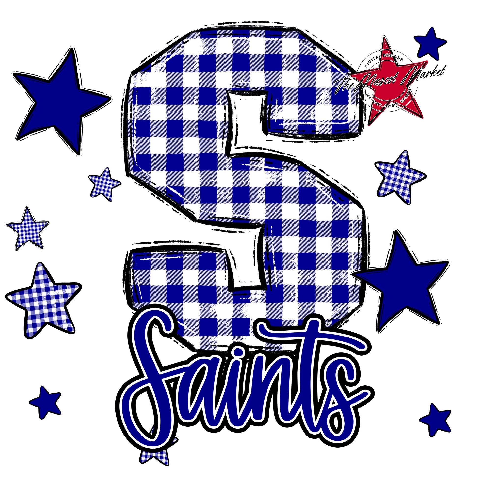 Saints Plaid Star Design-Blue