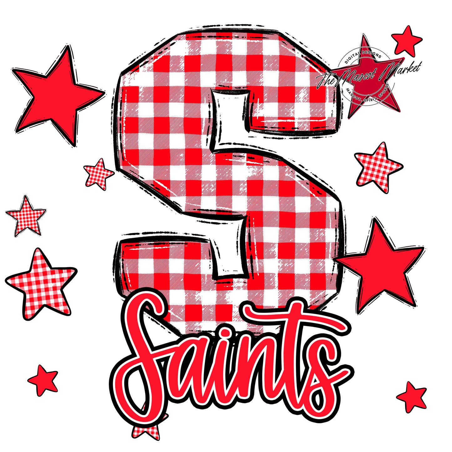 Saints Plaid Star Design-Bright Red