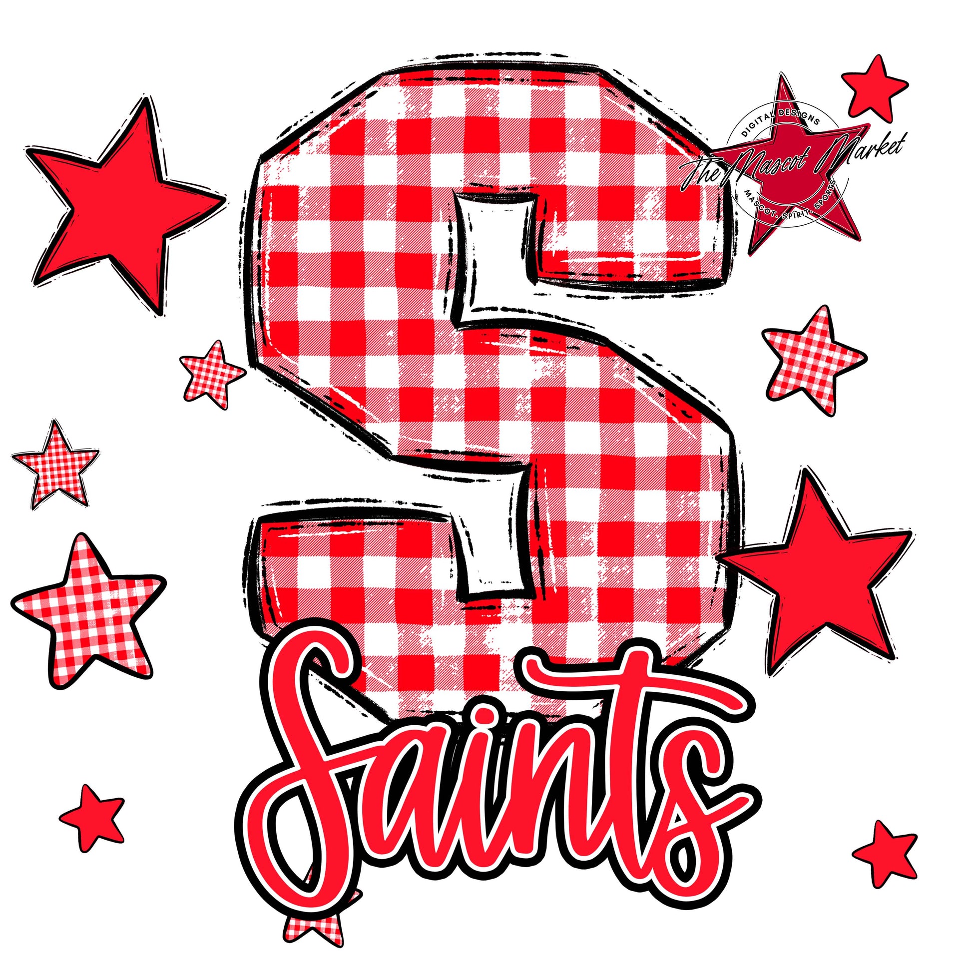 Saints Plaid Star Design-Bright Red