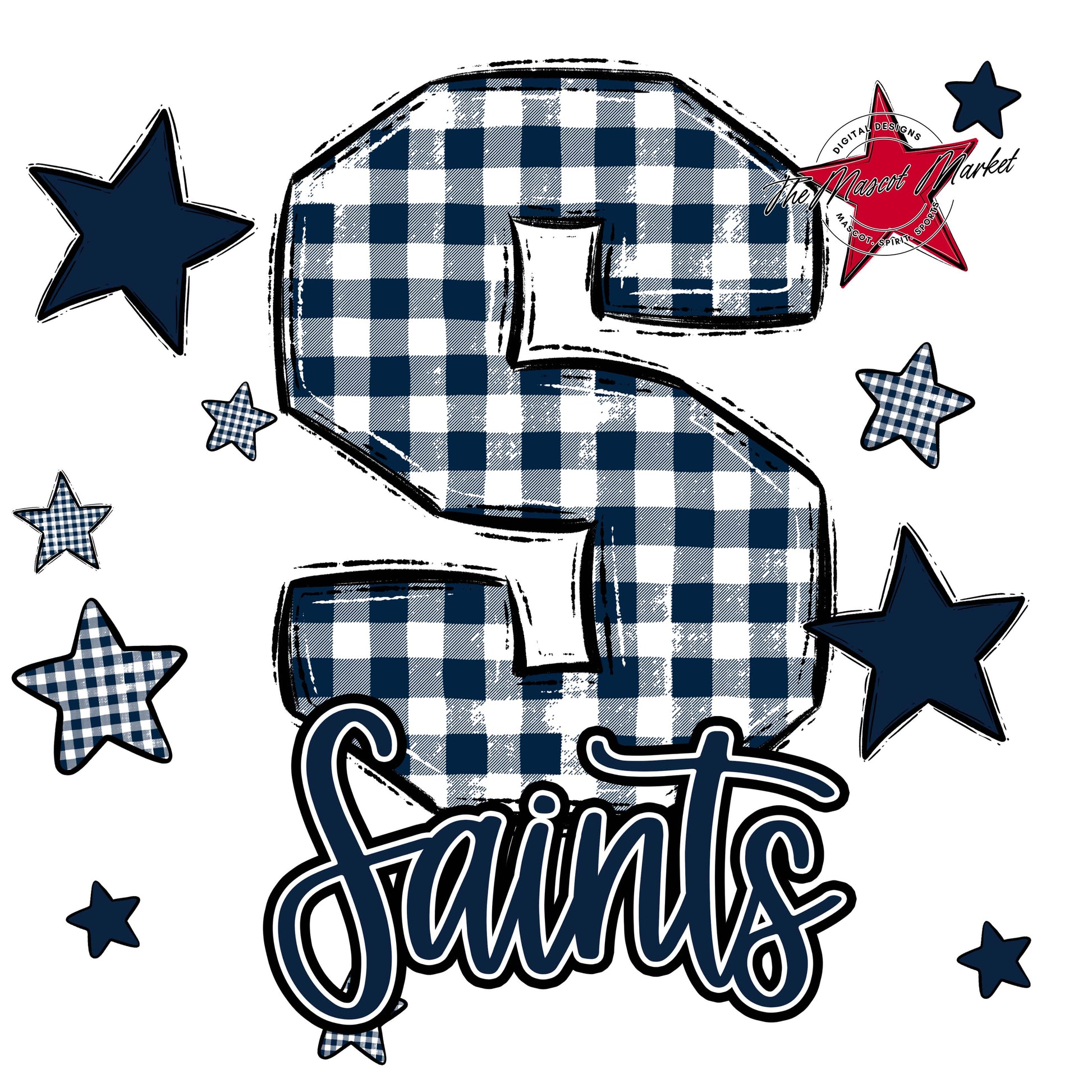Saints Plaid Star Design-Navy