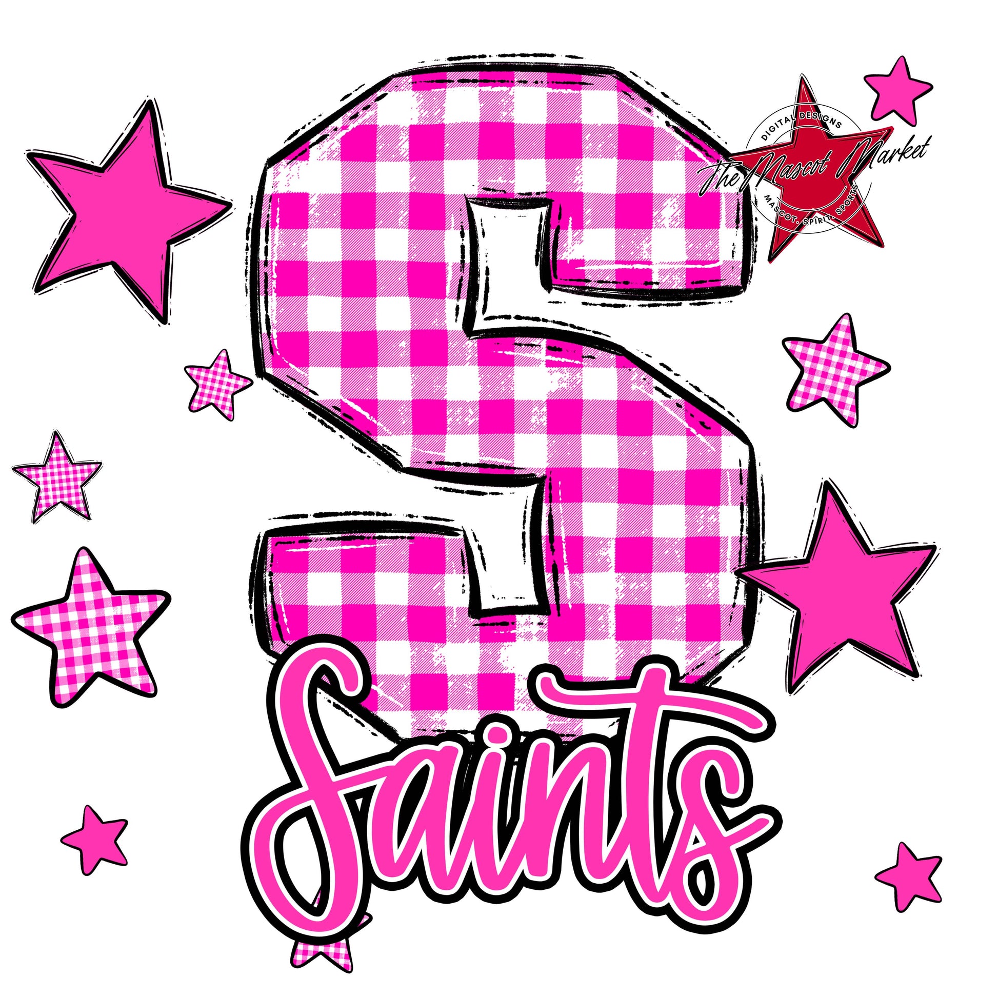 Saints Plaid Star Design-Pink