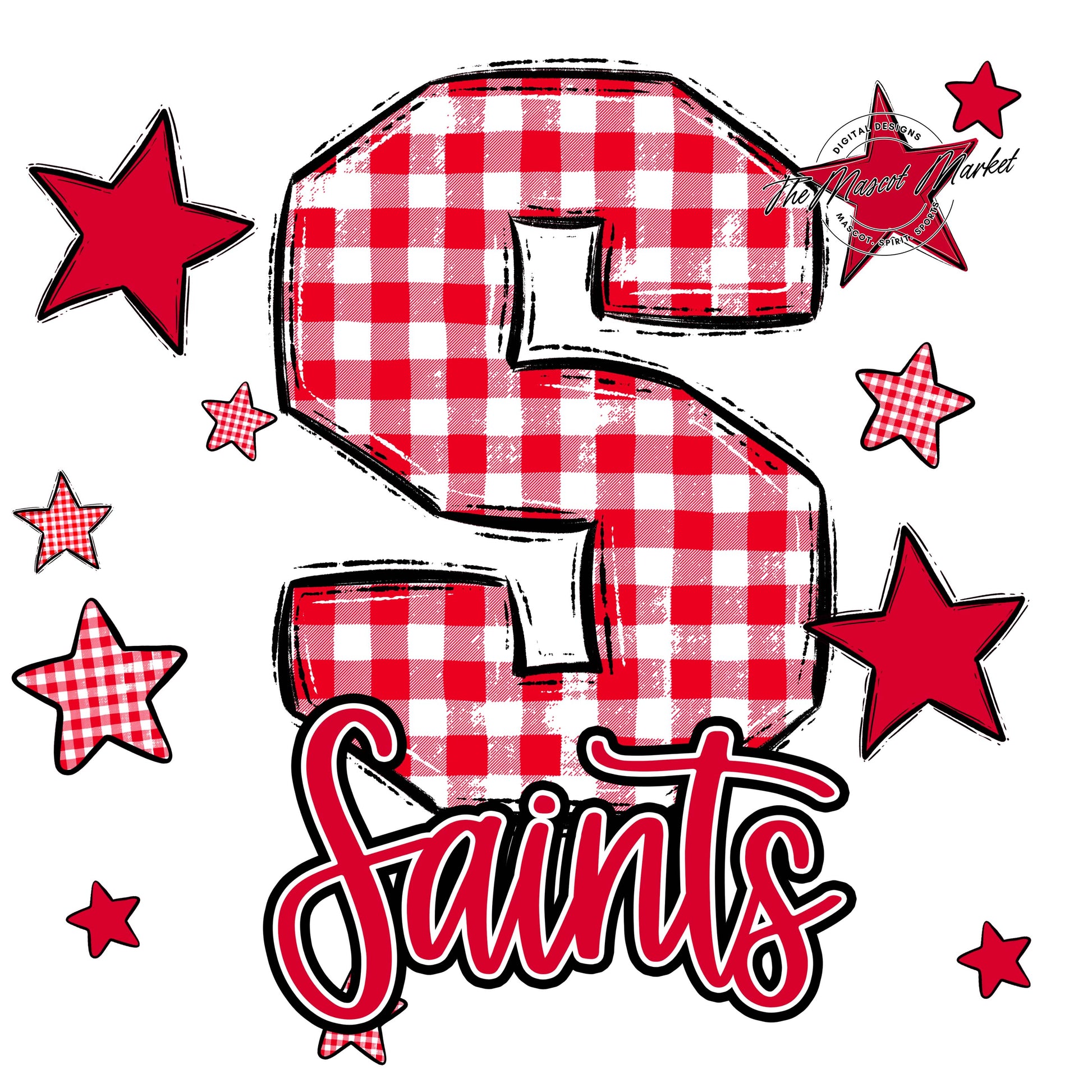 Saints Plaid Star Design-Red
