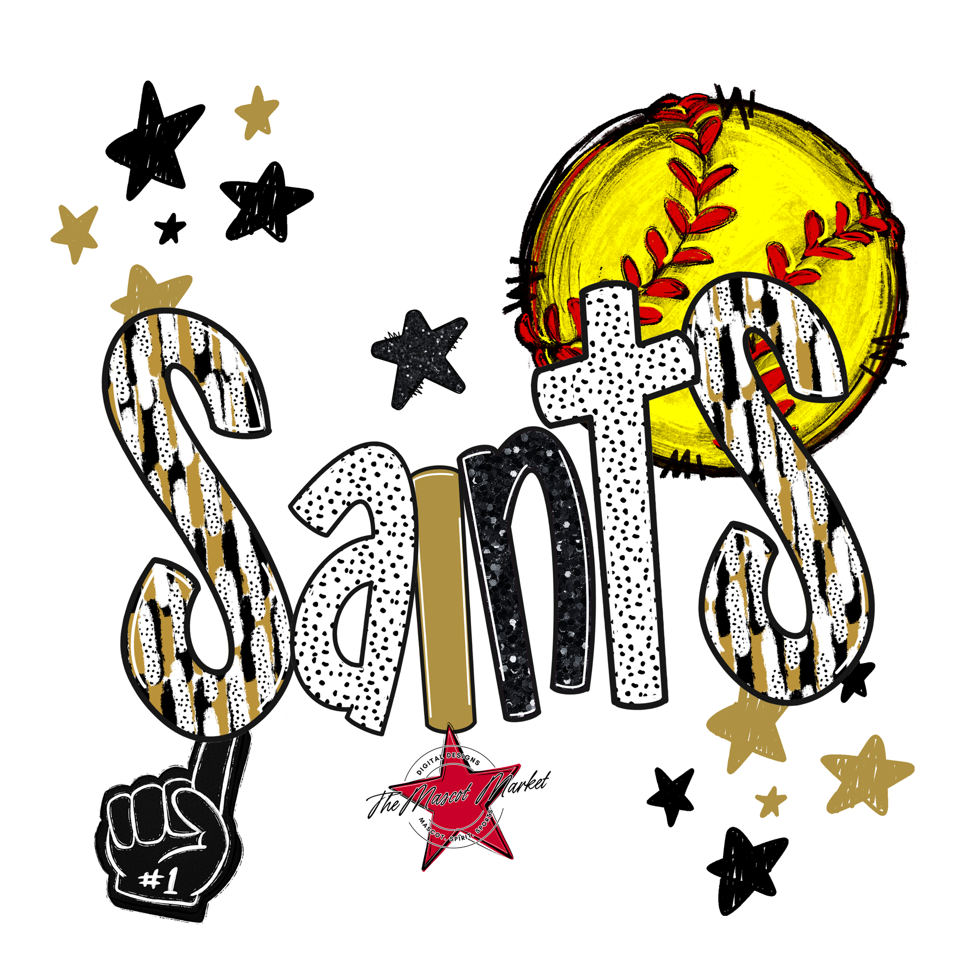 Saints Softball Scrape-Gold