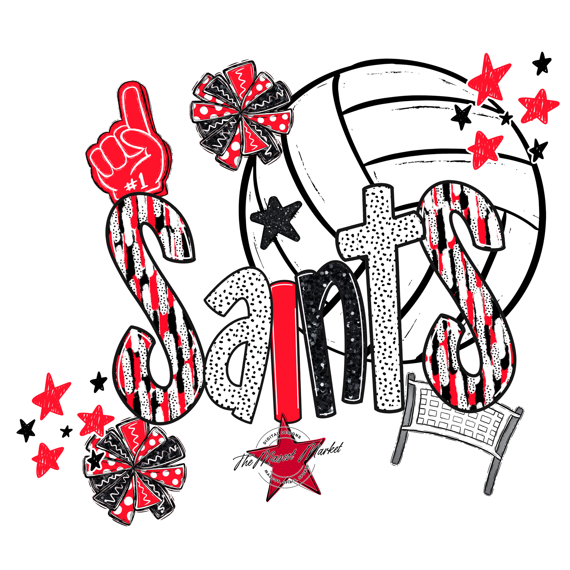 Saints Volleyball Scrape-Bright Red