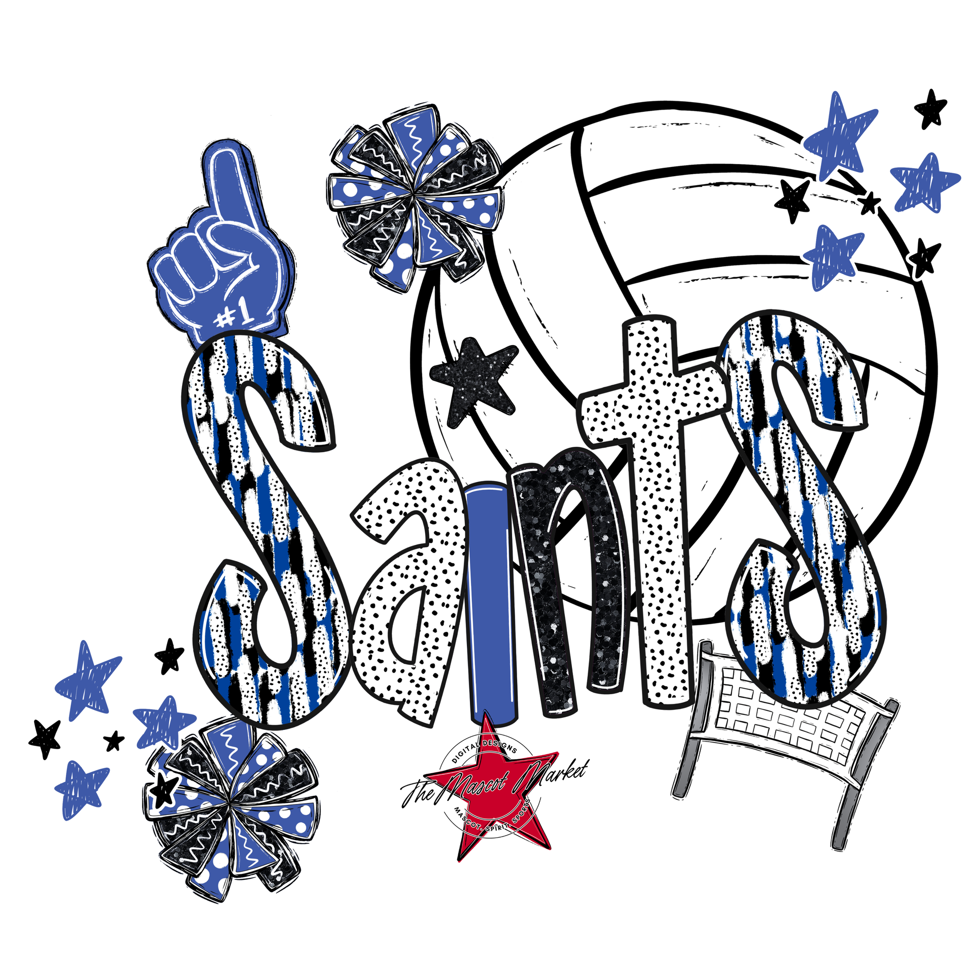 Saints Volleyball Scrape-Off Blue
