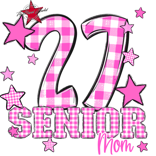 Senior 2027 Mom Girly Plaid Design-Baby Pink