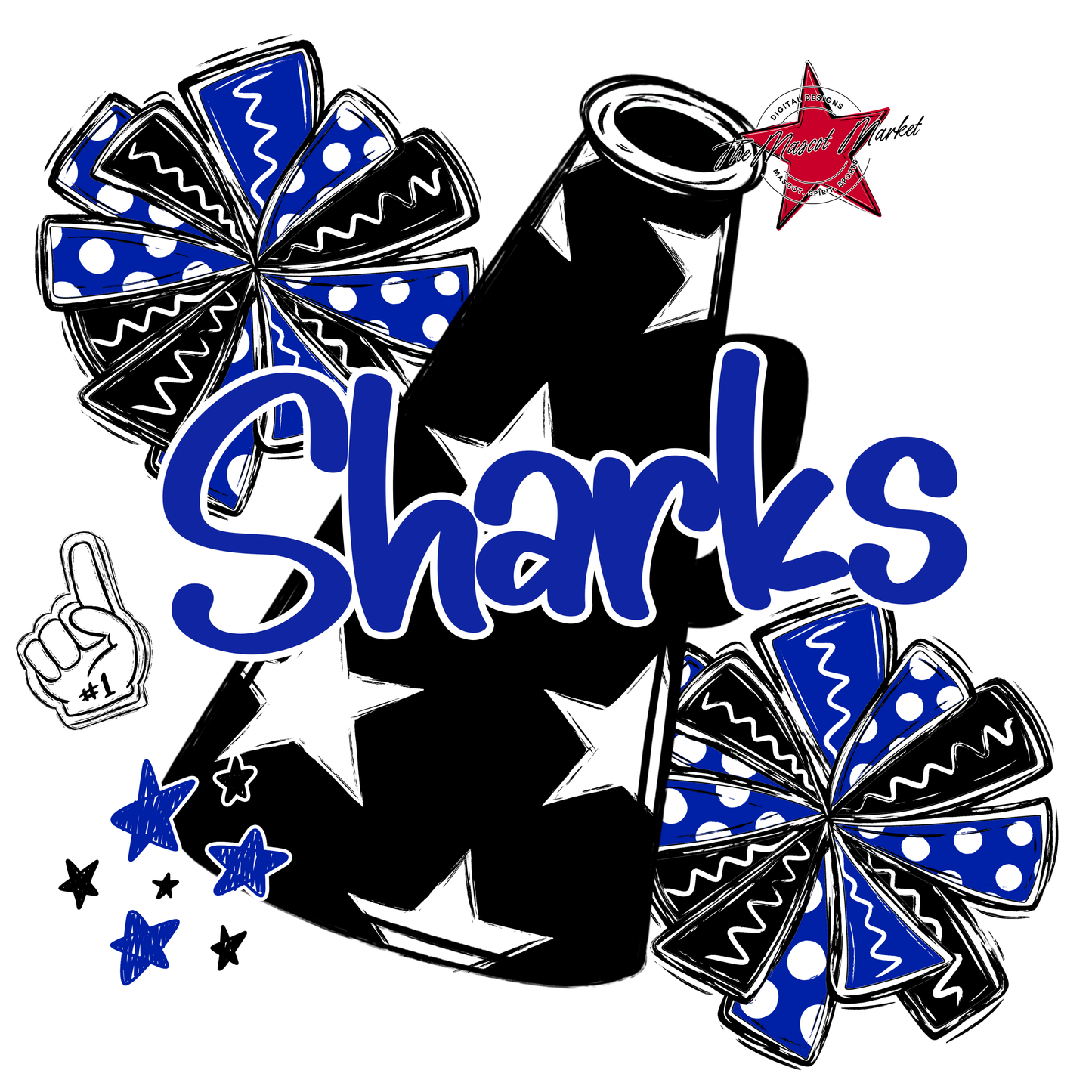 Sharks Alpha Megaphone Design-Royal Blue