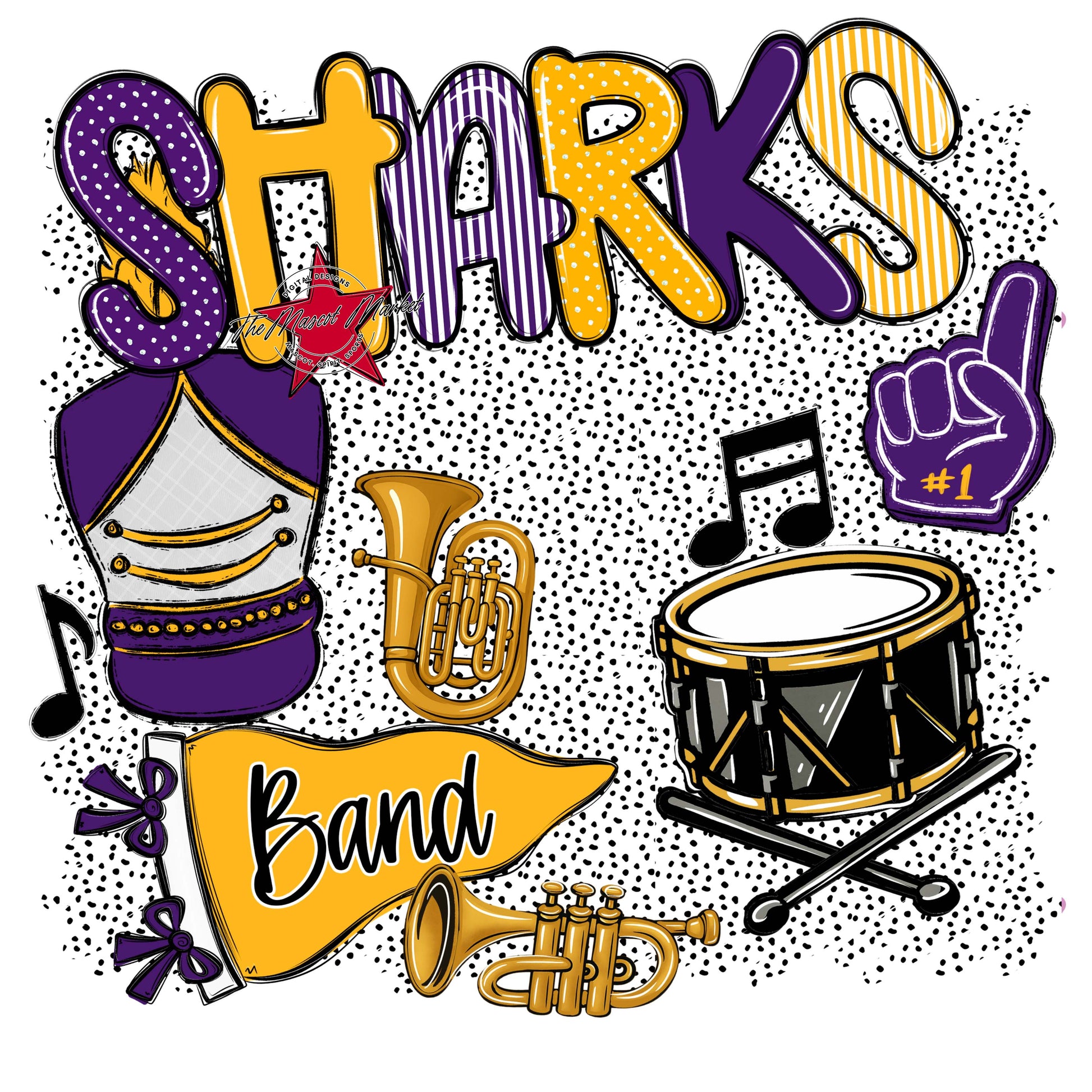 Sharks Band Spirit-Purple & Yellow