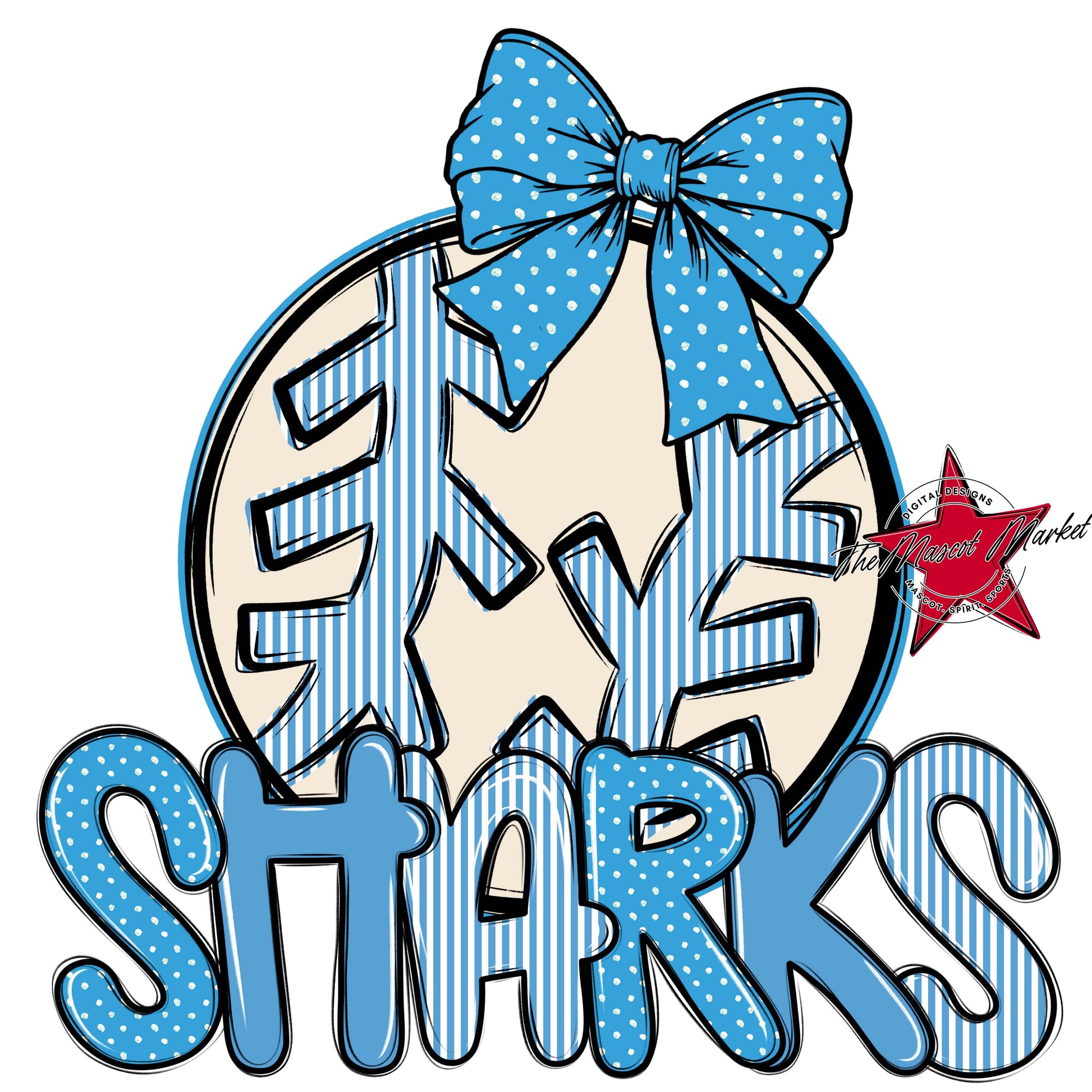 Sharks Baseball-Softball Spirit Design-Carolina Blue