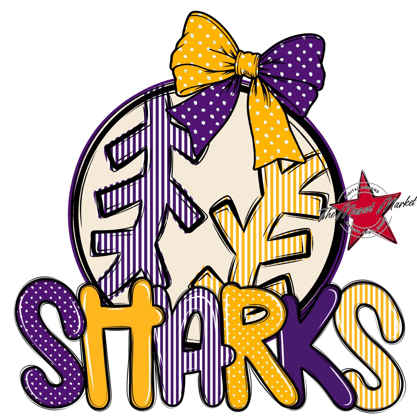 Sharks Baseball-Softball Spirit Design-Purple & Yellow