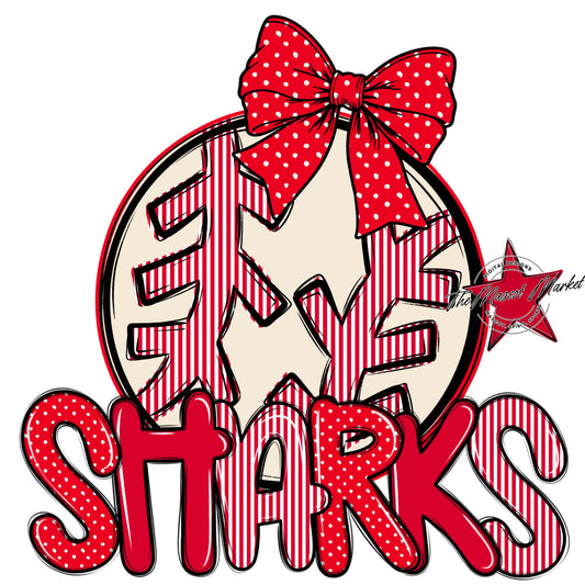 Sharks Baseball-Softball Spirit Design-Red