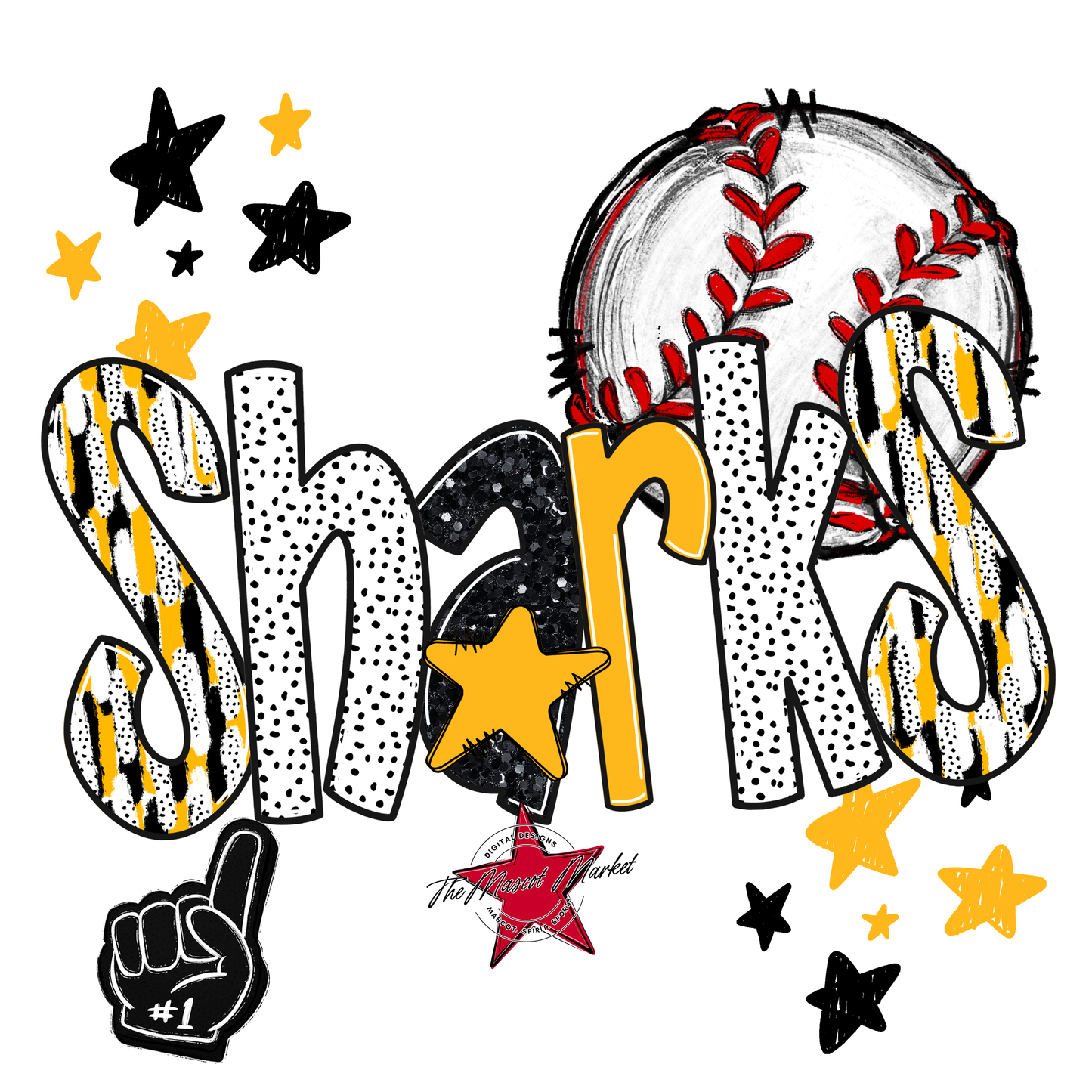 Sharks Baseball Scrape-Yellow