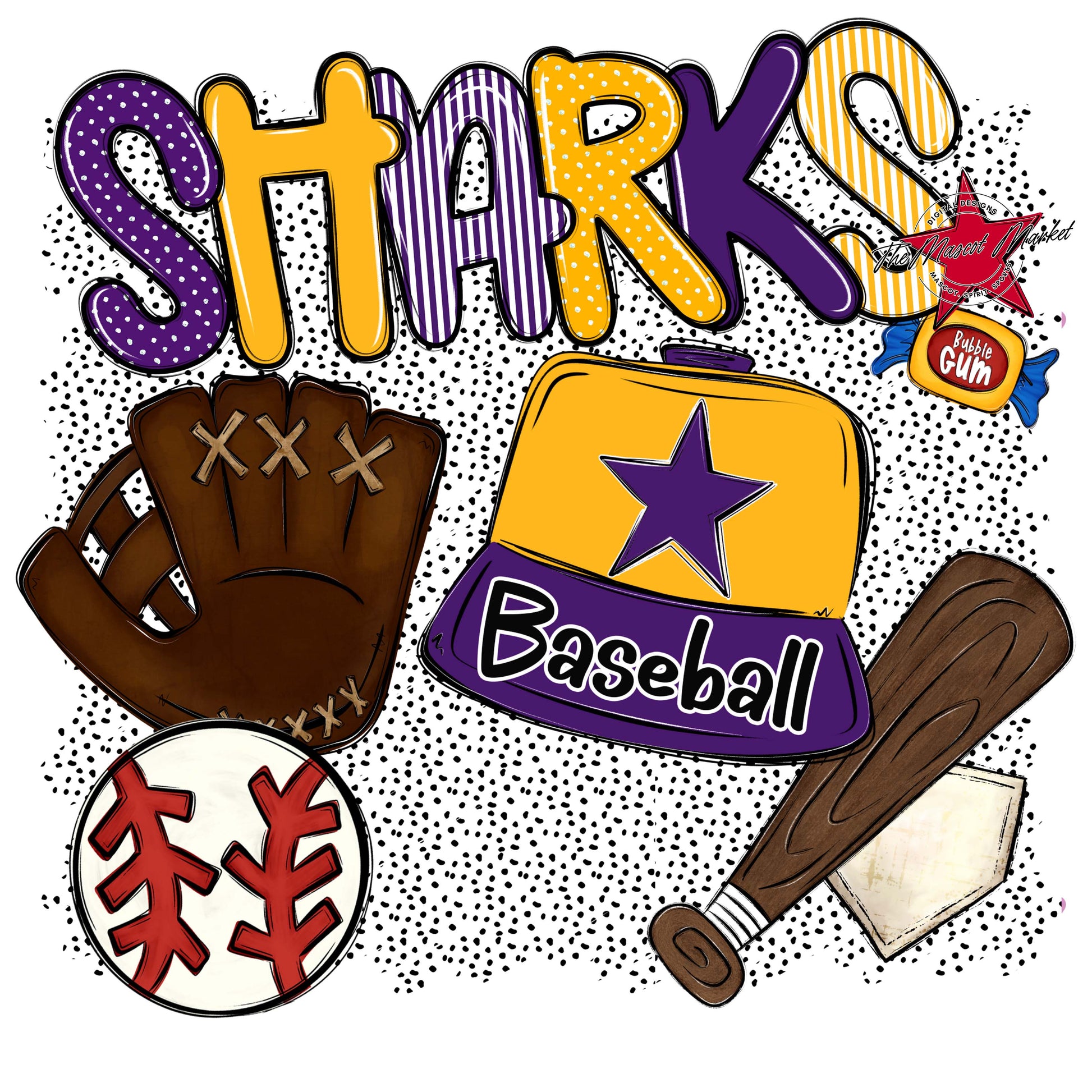 Sharks Baseball Spirit-Purple & Yellow
