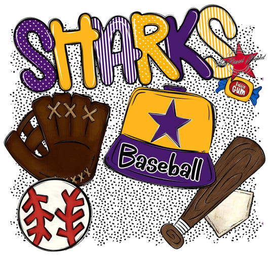 Sharks Baseball Spirit-Purple & Yellow