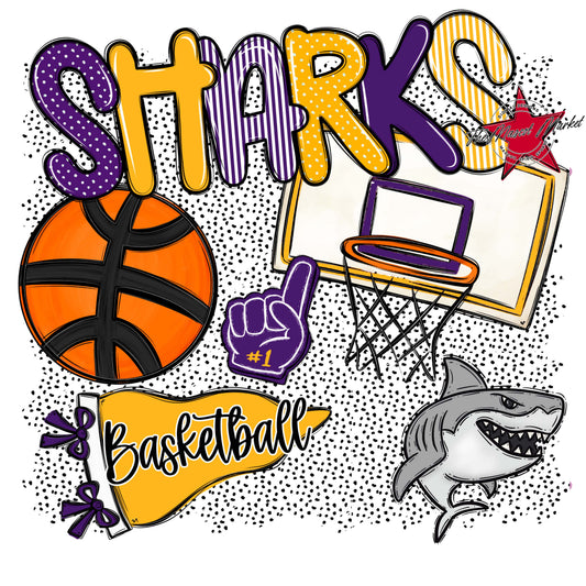 Sharks Basketball Spirit-Purple & Yellow