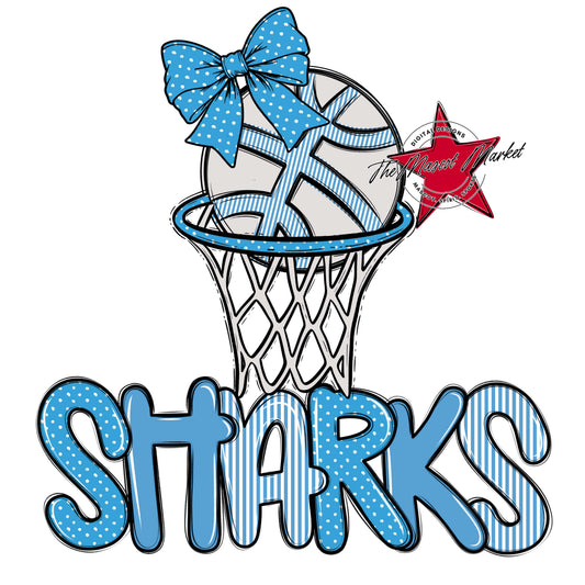 Sharks Basketball Spirit Design-Carolina Blue