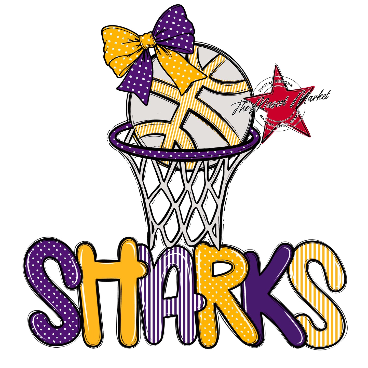 Sharks Basketball Spirit Design-Purple & Yellow