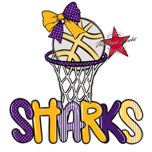 Sharks Basketball Spirit Design-Purple & Yellow