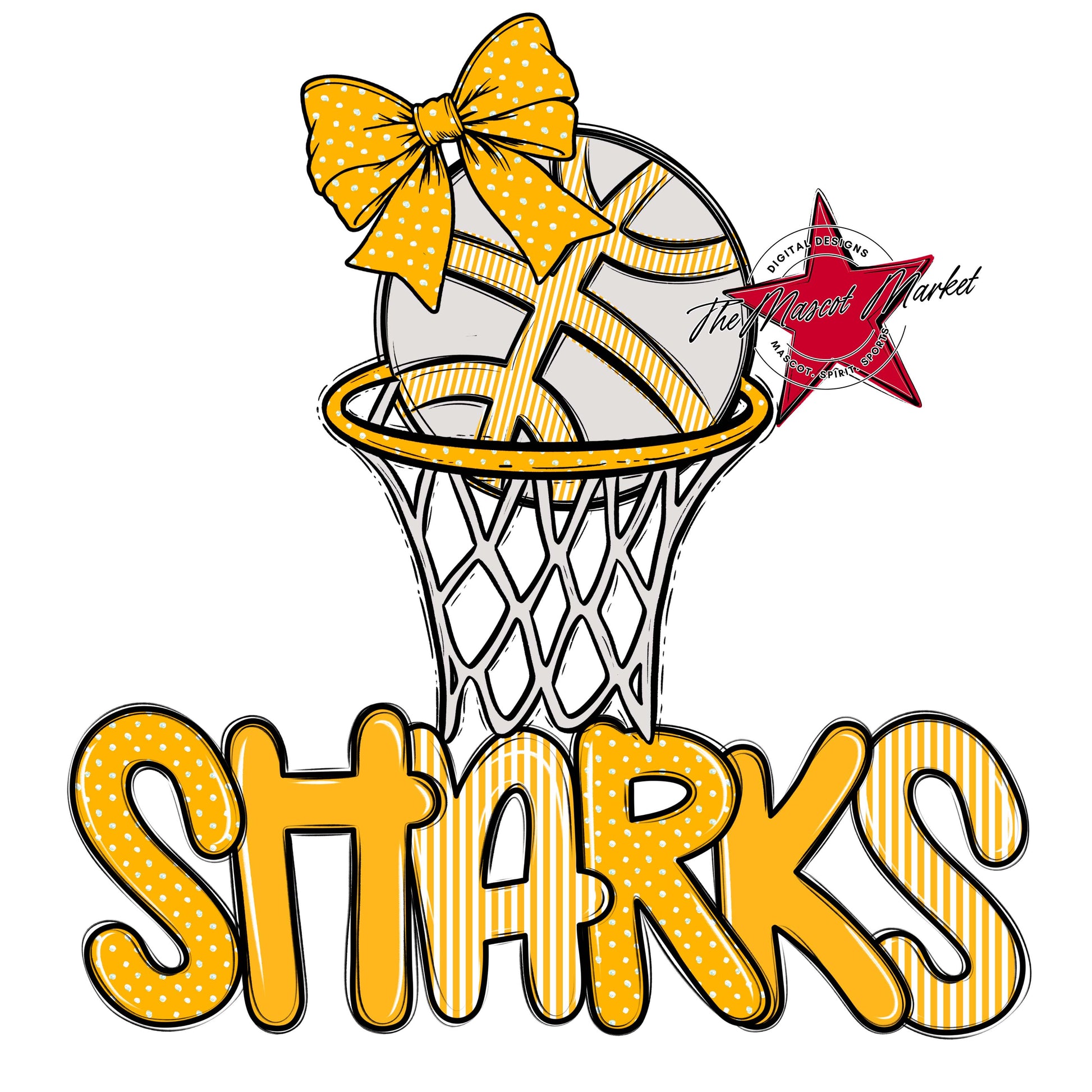Sharks Basketball Spirit Design-Yellow