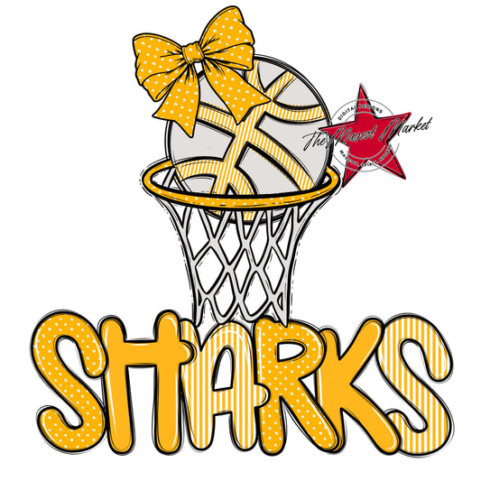 Sharks Basketball Spirit Design-Yellow