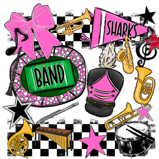 Sharks Checkers Band Spirit Design-Baby Pink