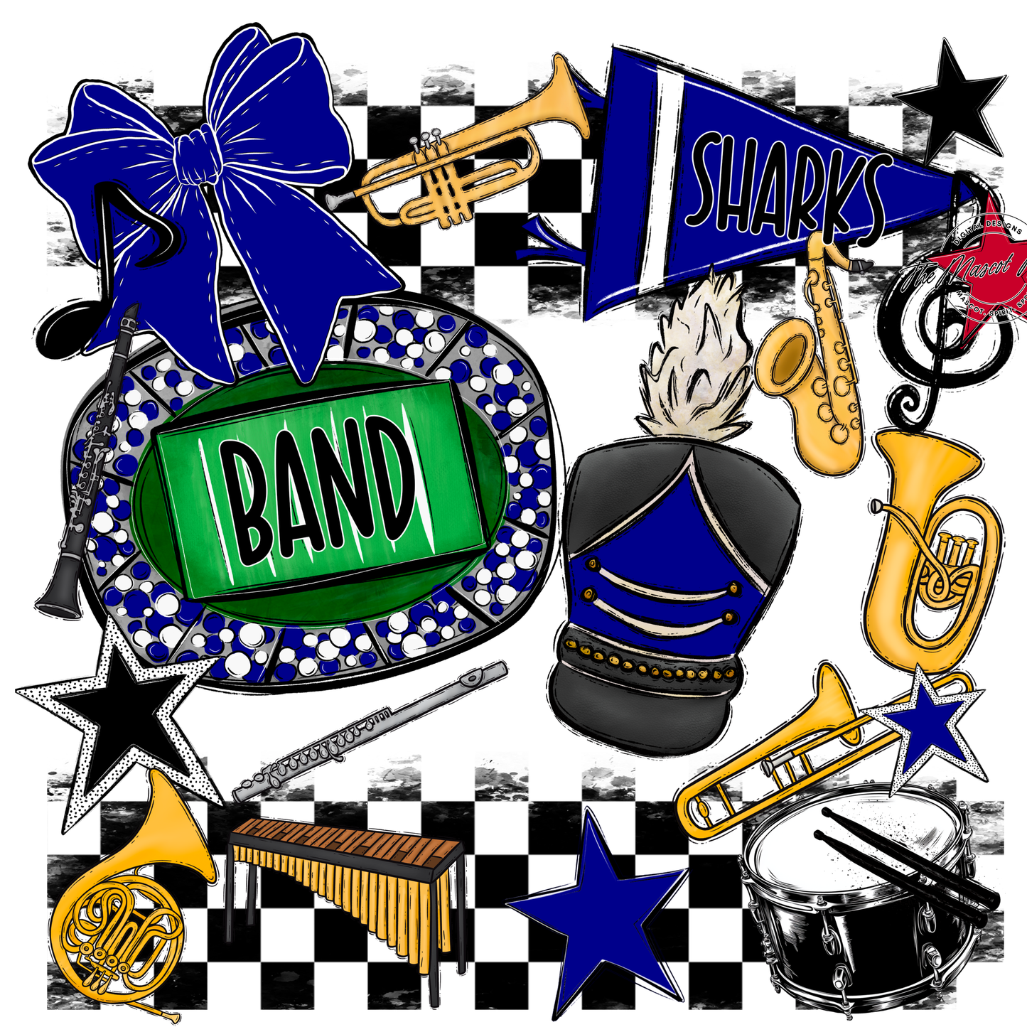 Sharks Checkers Band Spirit Design-Blue