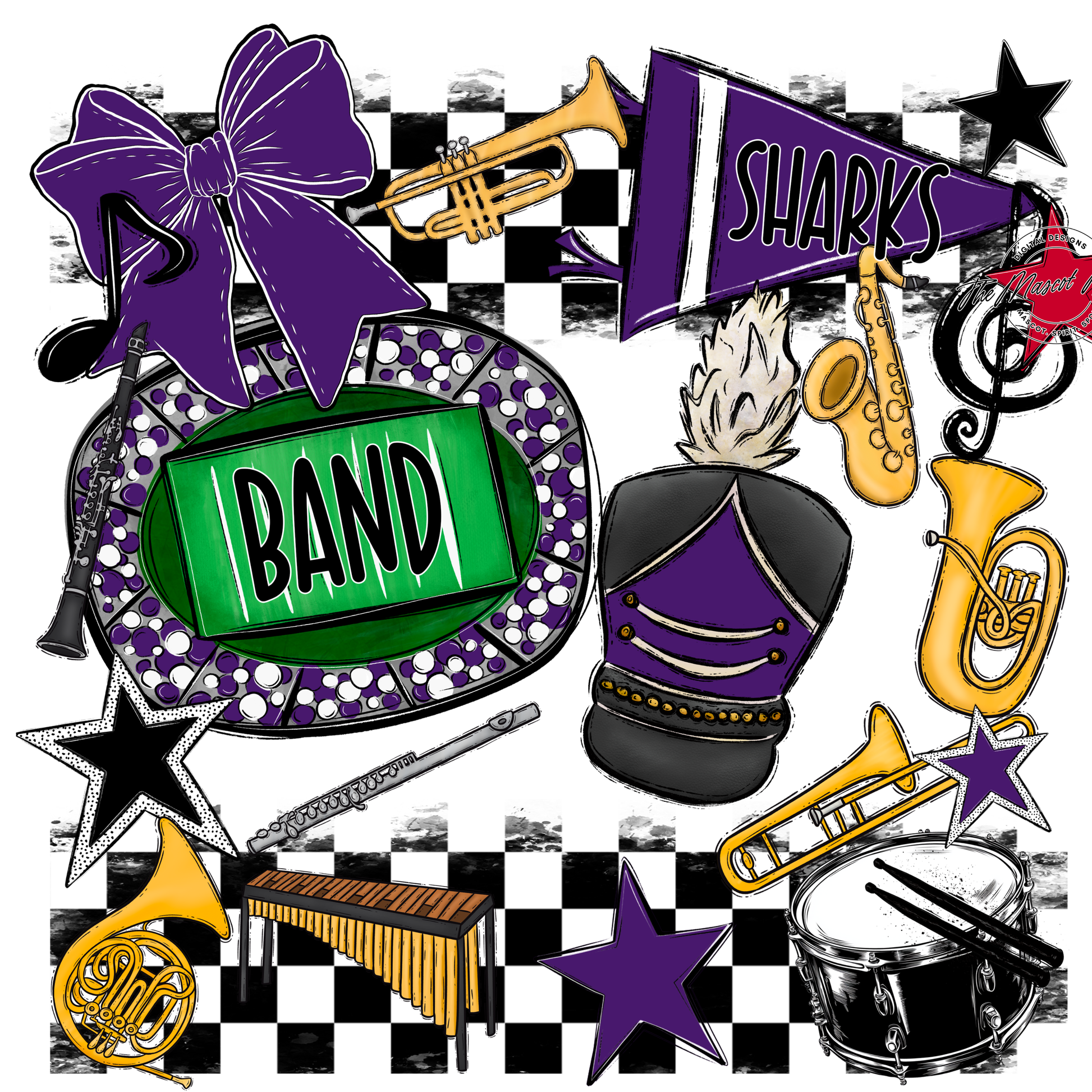 Sharks Checkers Band Spirit Design-Purple