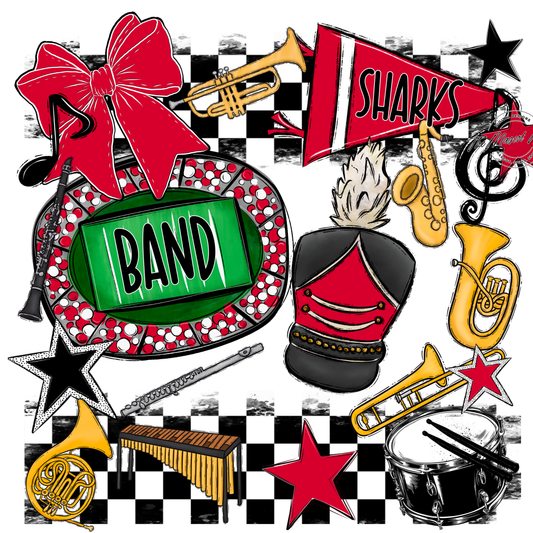 Sharks Checkers Band Spirit Design-Red