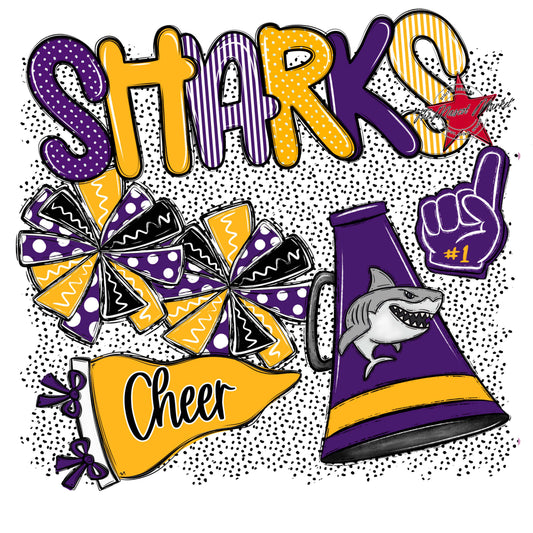Sharks Cheer Spirit-Purple & Yellow