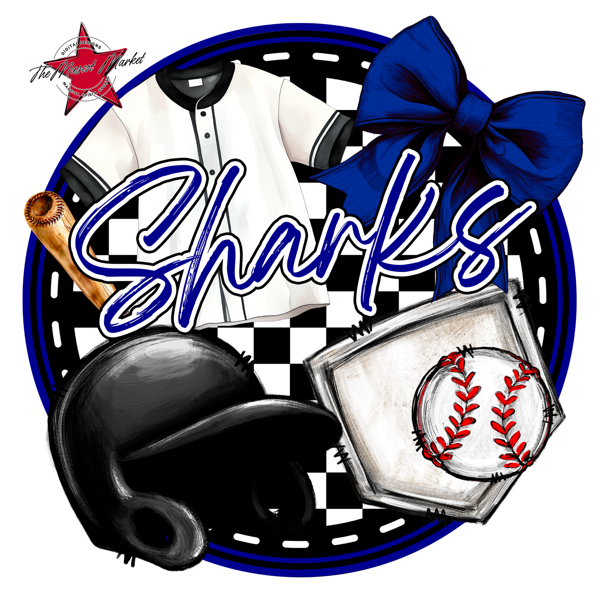 Sharks Circle Baseball Design-Blue