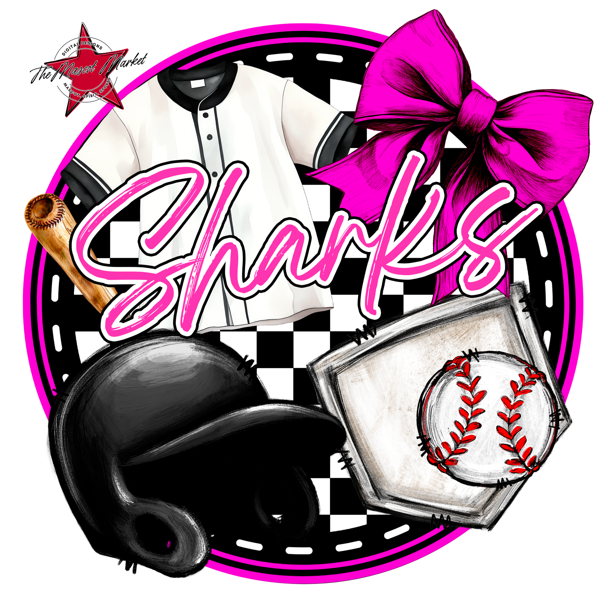 Sharks Circle Baseball Design-Pink