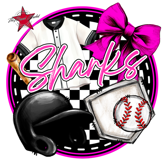 Sharks Circle Baseball Design-Pink