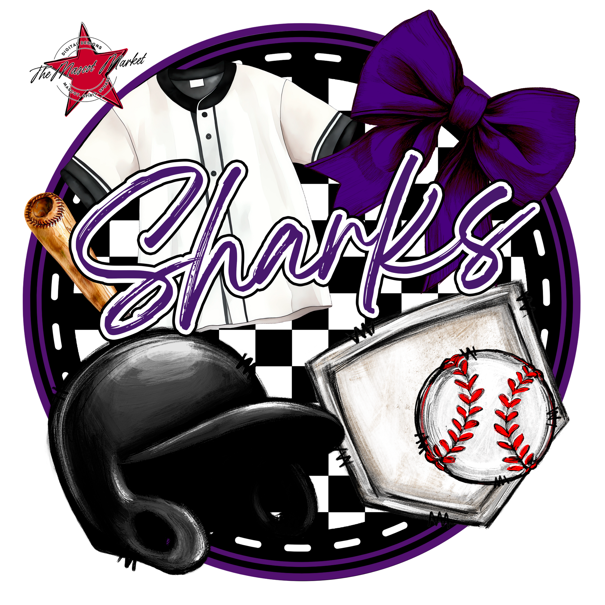 Sharks Circle Baseball Design-Purple