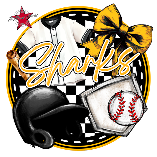 Sharks Circle Baseball Design-Yellow