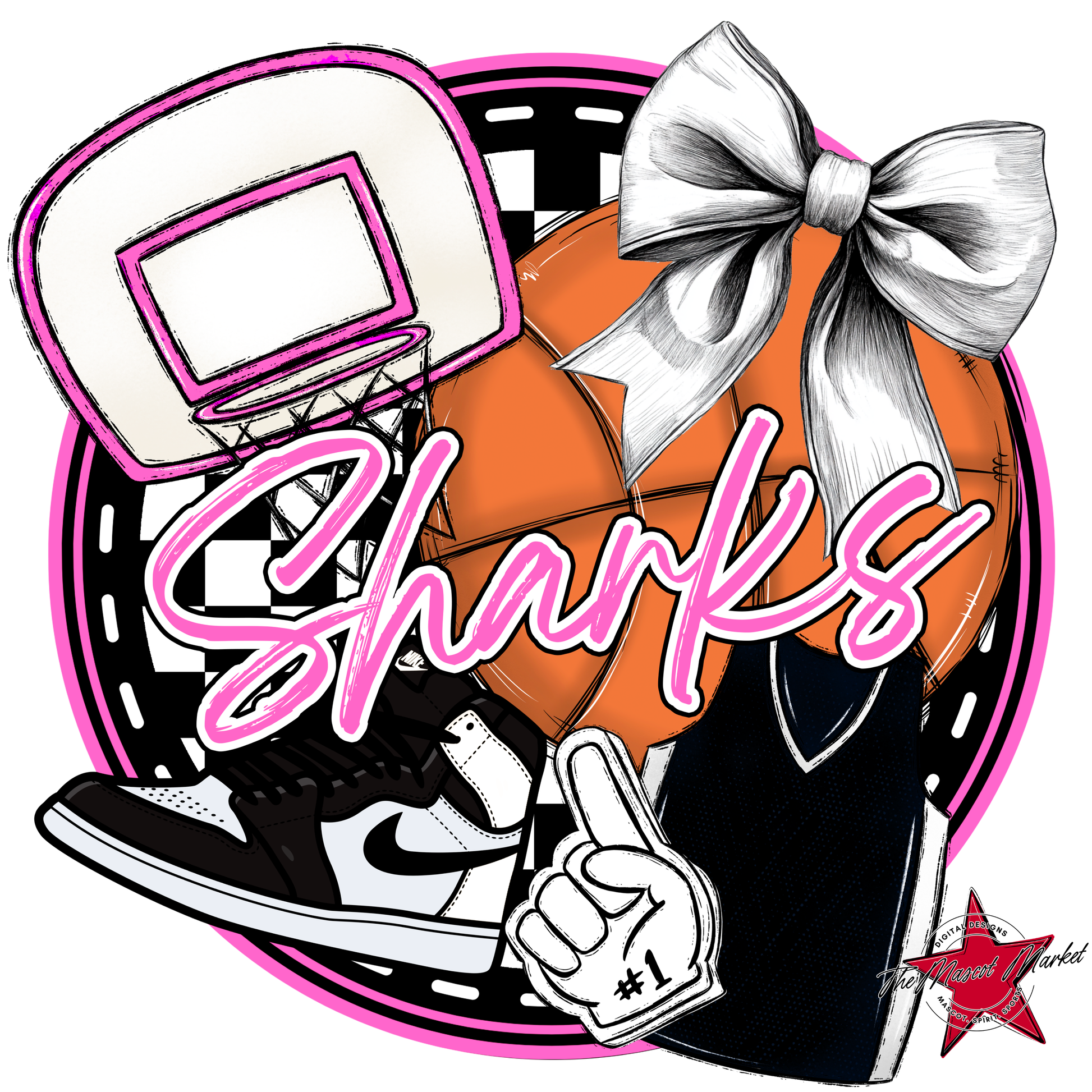 Sharks Circle Basketball Design-Baby Pink