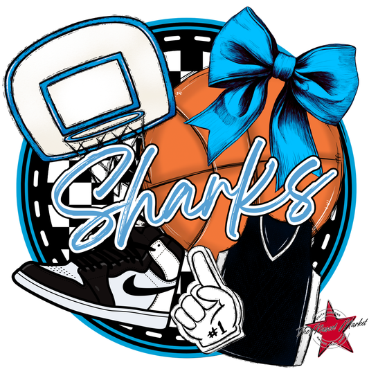 Sharks Circle Basketball Design-Carolina Blue