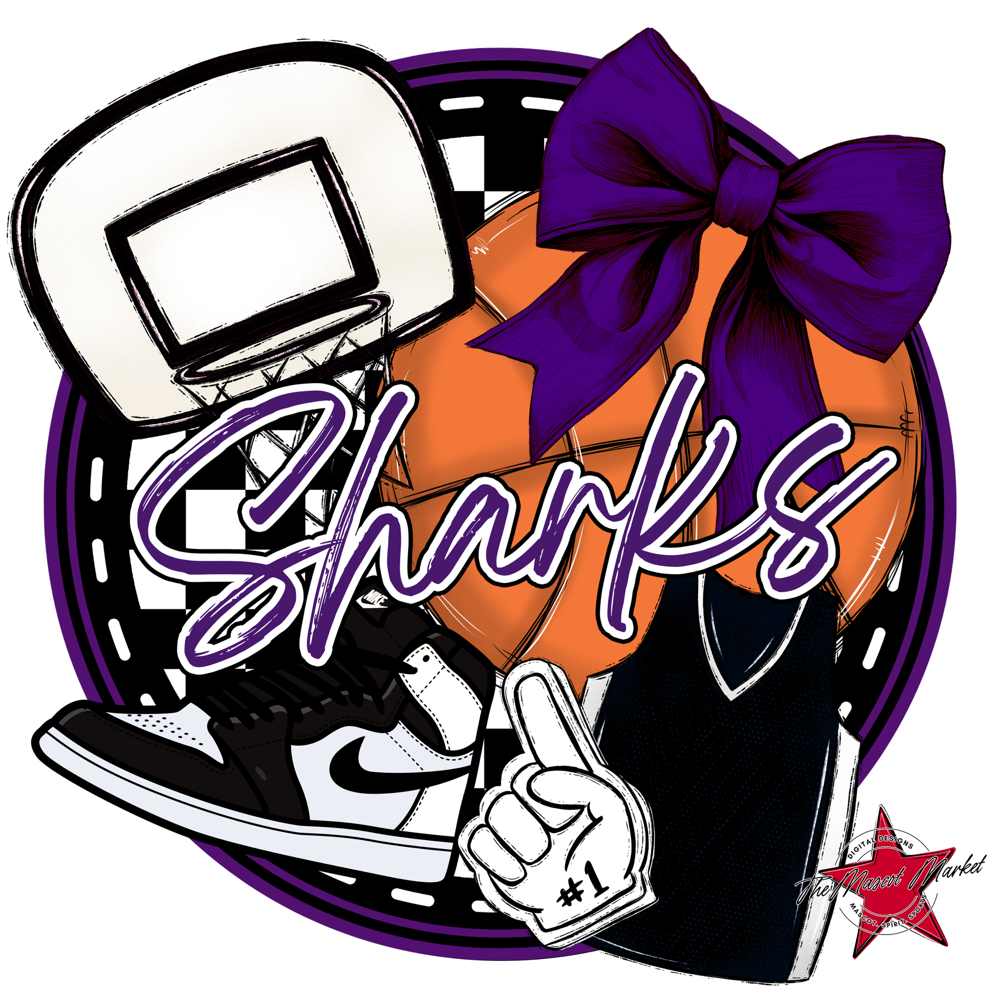 Sharks Circle Basketball Design-Purple