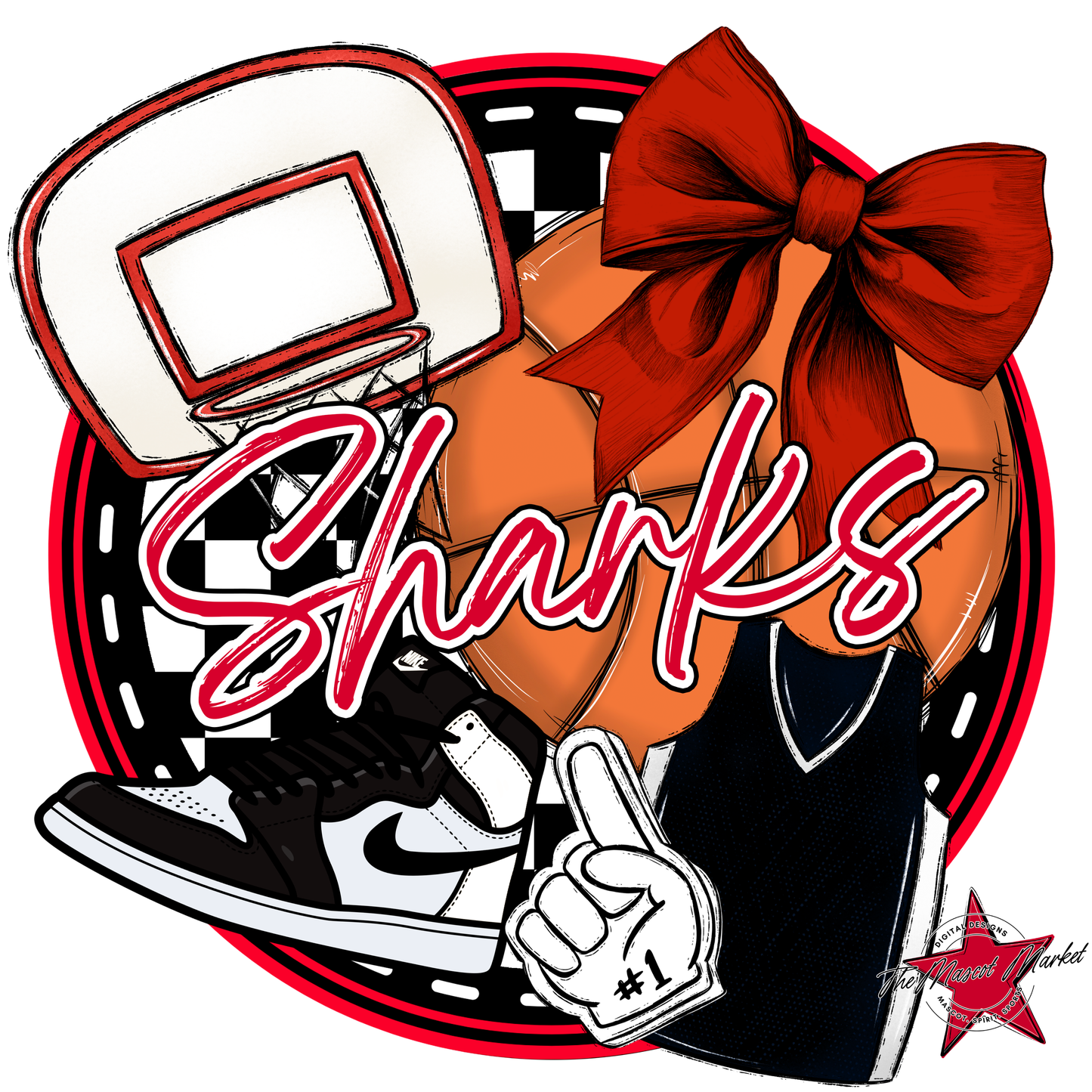 Sharks Circle Basketball Design-Red