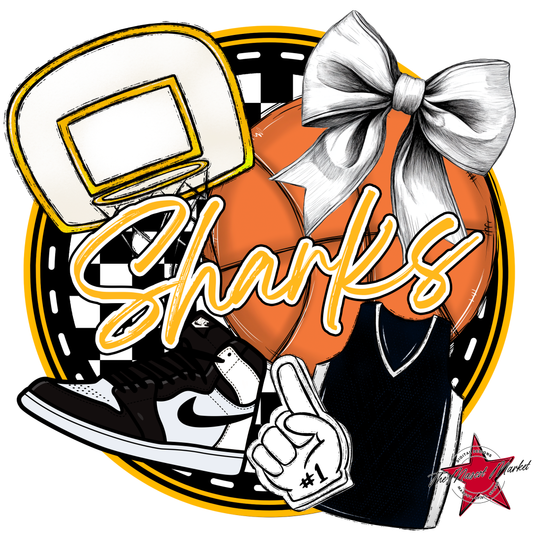 Sharks Circle Basketball Design-Yellow