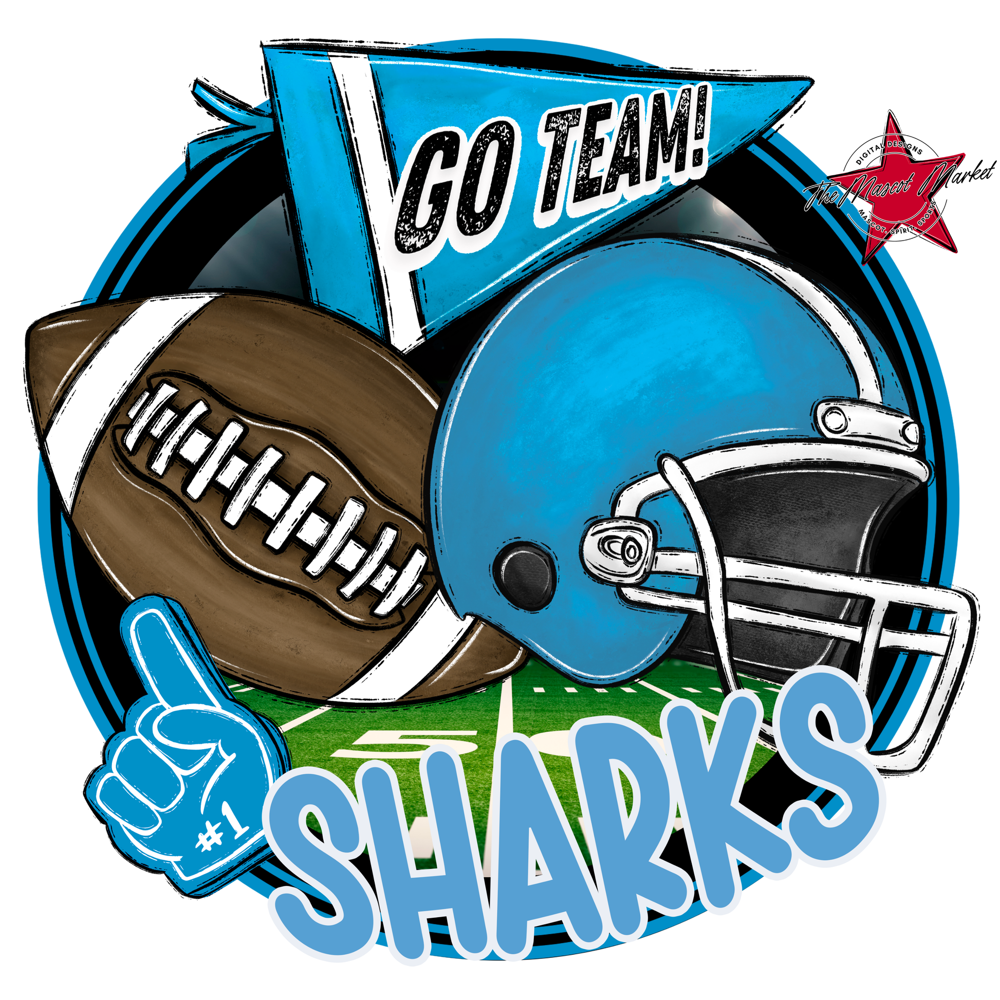 Sharks Circle Football Design-Carolina Blue